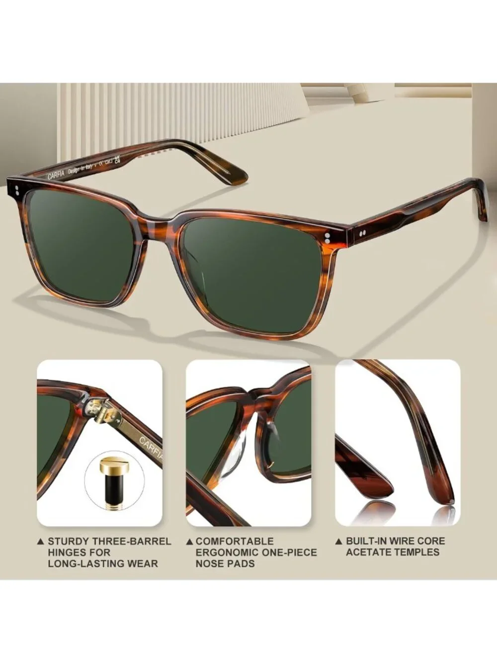 Stylish Polarized Square Sunglasses for Men | UV400 Protection, Retro